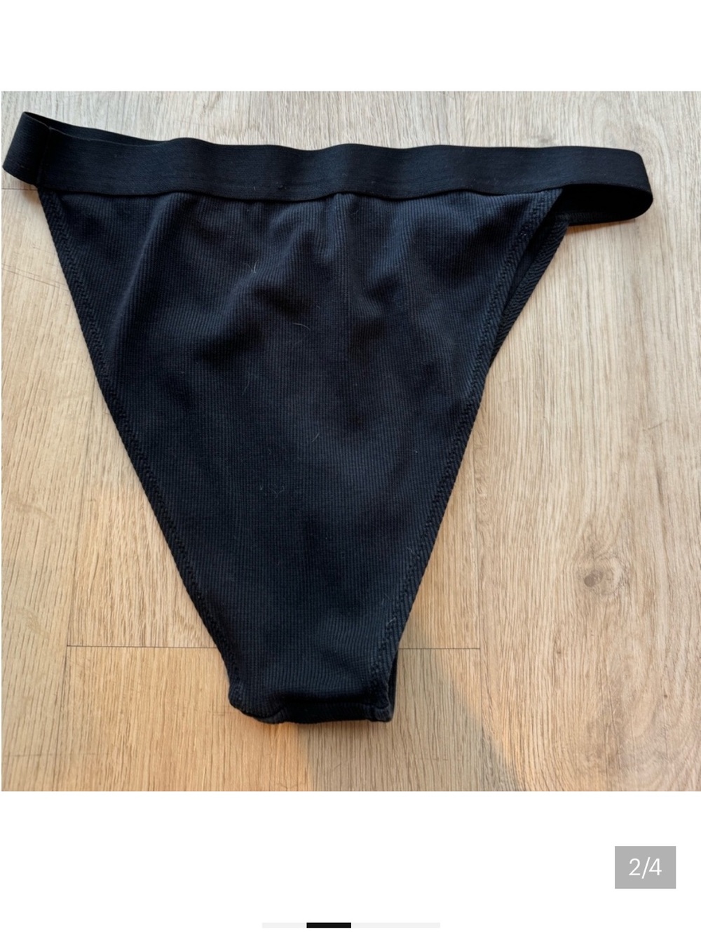 Black Ribbed High-Cut Bikini Bottom - Picture 2 of 4